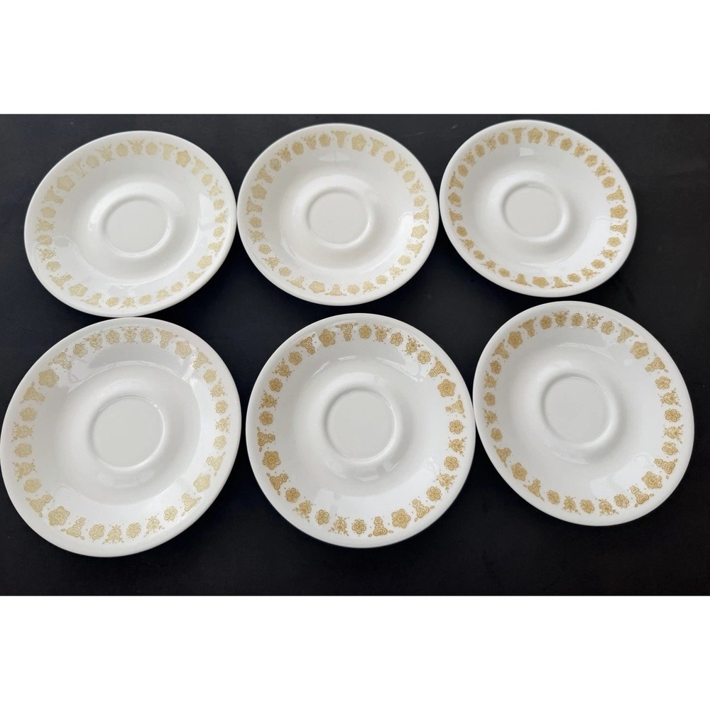 VTG Corelle Butterfly Floral Gold Replacement Saucer, Plate, Corning Set Of 6